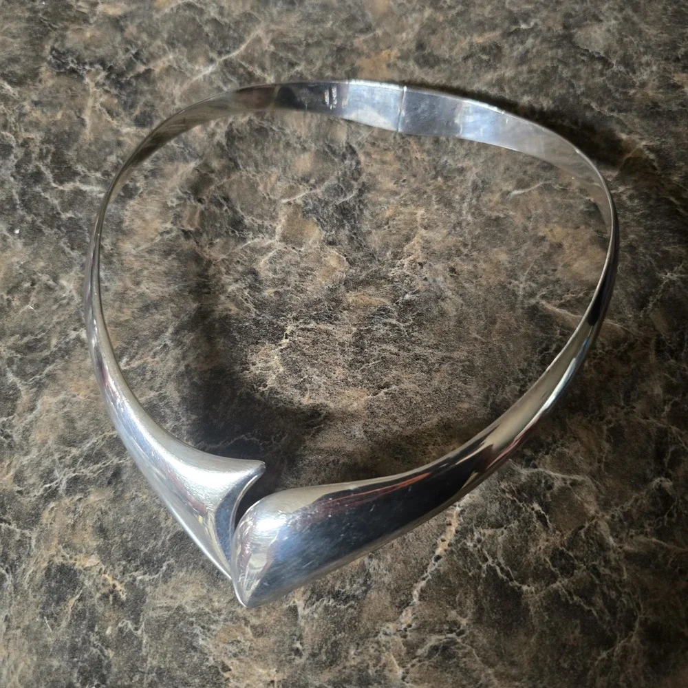 Vintage Taxco Mexico TL-57 950 Silver Modernist Collar Choker Necklace 113g